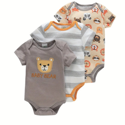 Conjunto de 3 Bodys para Bebé – 100% Algodão