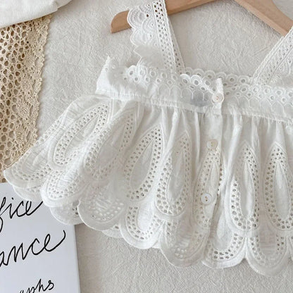 Conjunto de Verão 2 Peças para Menina – Top de Alças com Renda e Calções de Ganga
