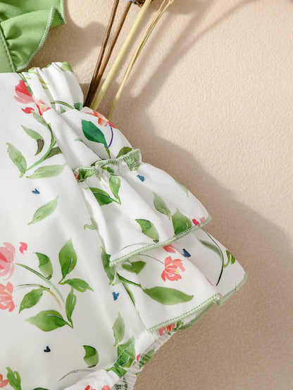 Conjunto de Verão 2 Peças para Bebé Menina – Fato-Macaco Floral e Faixa