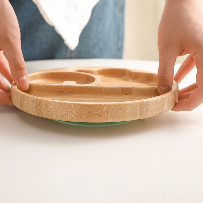 1pcs/3pcs Wooden Feeding Tableware Sets Baby Feeding Bowl Bamboo Non-slip Waterproof Fork Spoon for kids Baby Wooden Plate