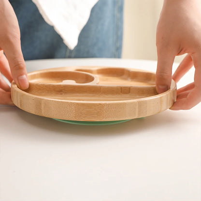 1pcs/3pcs Wooden Feeding Tableware Sets Baby Feeding Bowl Bamboo Non-slip Waterproof Fork Spoon for kids Baby Wooden Plate