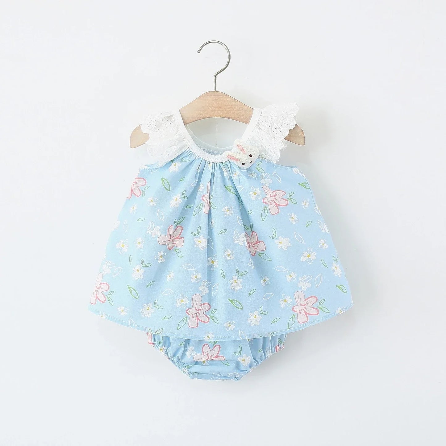 Conjunto 2 Peças para Menina - Top com Renda e Coelhinho + Calções Florais