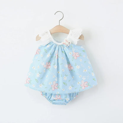Conjunto 2 Peças para Menina - Top com Renda e Coelhinho + Calções Florais