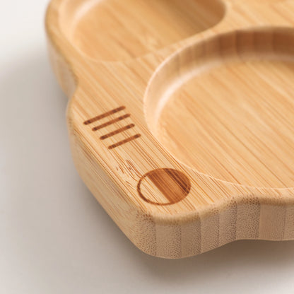 Conjunto de Prato com Ventosa em Silicone com Talheres de Madeira para Bebé