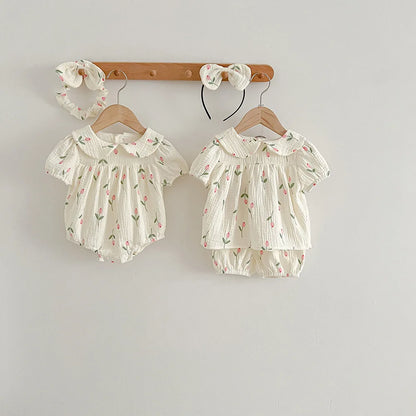 Fato de Verão para Bebé Menina com Bordado Floral