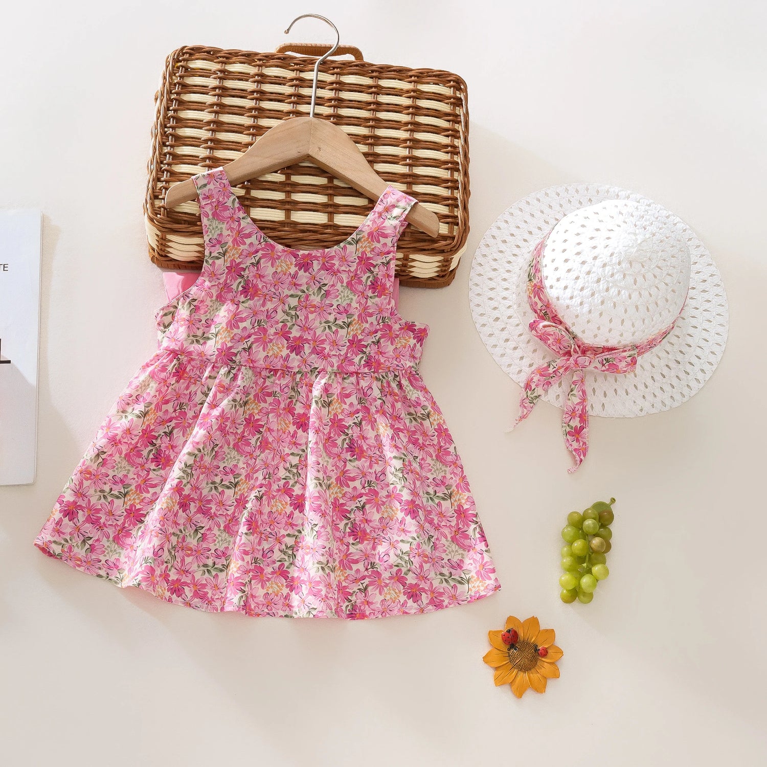 Vestido Primavera Com Chapéu em Algodão
