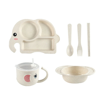 Conjunto de Talheres Infantis 6 Peças – Prato, Tigela, Copo, Colher e Garfo