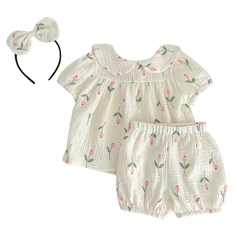 Fato de Verão para Bebé Menina com Bordado Floral