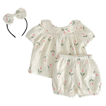 Fato de Verão para Bebé Menina com Bordado Floral