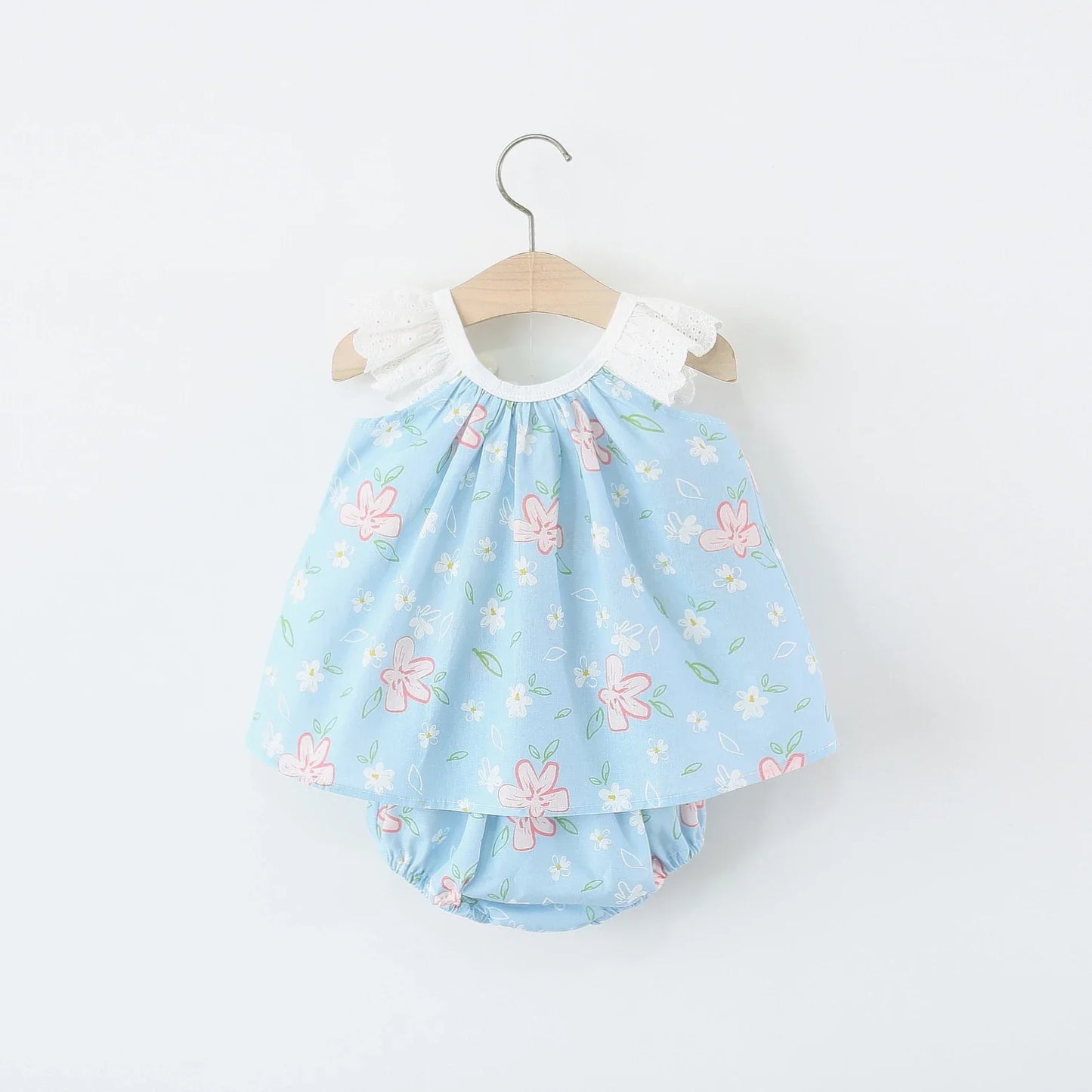 Conjunto 2 Peças para Menina - Top com Renda e Coelhinho + Calções Florais
