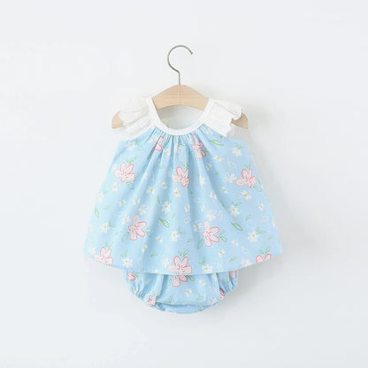 Conjunto 2 Peças para Menina - Top com Renda e Coelhinho + Calções Florais
