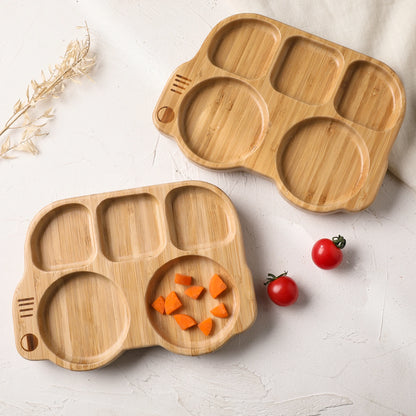 Conjunto de Prato com Ventosa em Silicone com Talheres de Madeira para Bebé