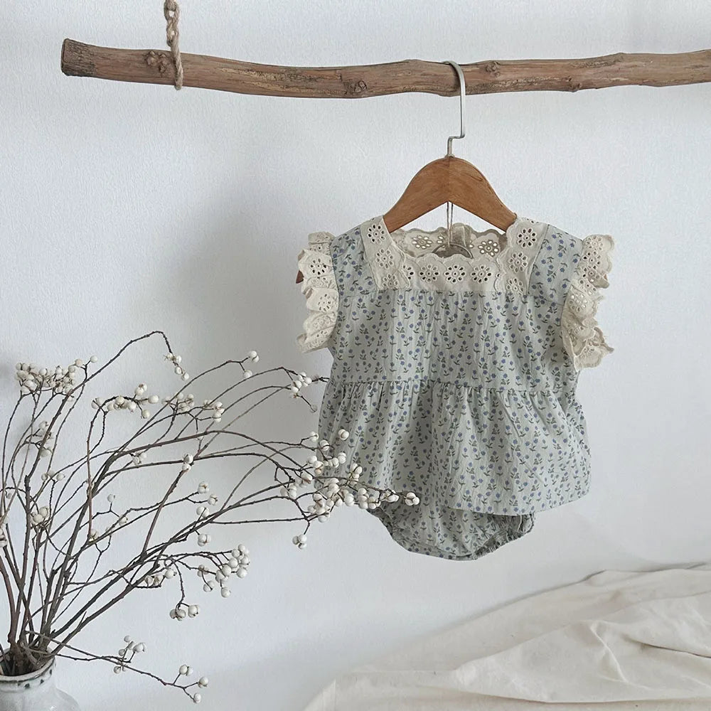 Conjunto Infantil de 2 Peças – Top sem Mangas com Estampado Floral e Calções