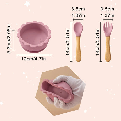 Conjunto de Alimentação Infantil 3 em 1 - Taça, Colher e Garfo em Silicone com Design de Animais