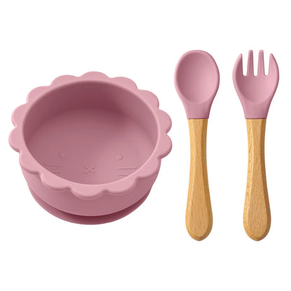 Conjunto de Alimentação Infantil 3 em 1 - Taça, Colher e Garfo em Silicone com Design de Animais