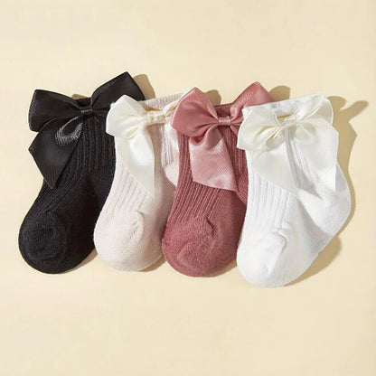 Meias com Laço para Meninas - 4 Pares