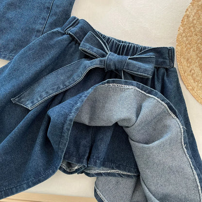 Conjunto 3 Peças para Menina – Colete em Ganga, T-shirt e Saia