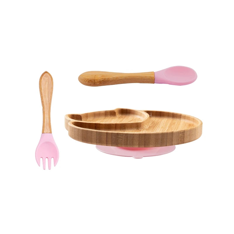 Conjunto de Refeição Infantil em Bambu - Prato Raposa com Ventosa, Colher e Garfo