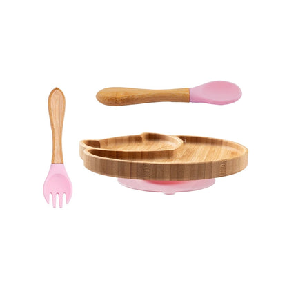 Conjunto de Refeição Infantil em Bambu - Prato Raposa com Ventosa, Colher e Garfo
