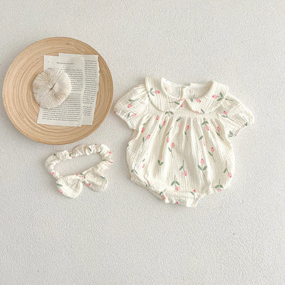 Fato de Verão para Bebé Menina com Bordado Floral