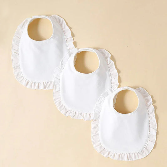 Conjunto 3 Babetes para Bebé Menina 100% Algodão com Renda Branca