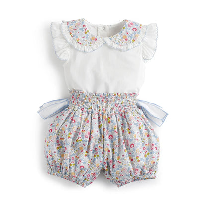 Conjunto para Meninas Top com Gola Dobrável e Calções Florais