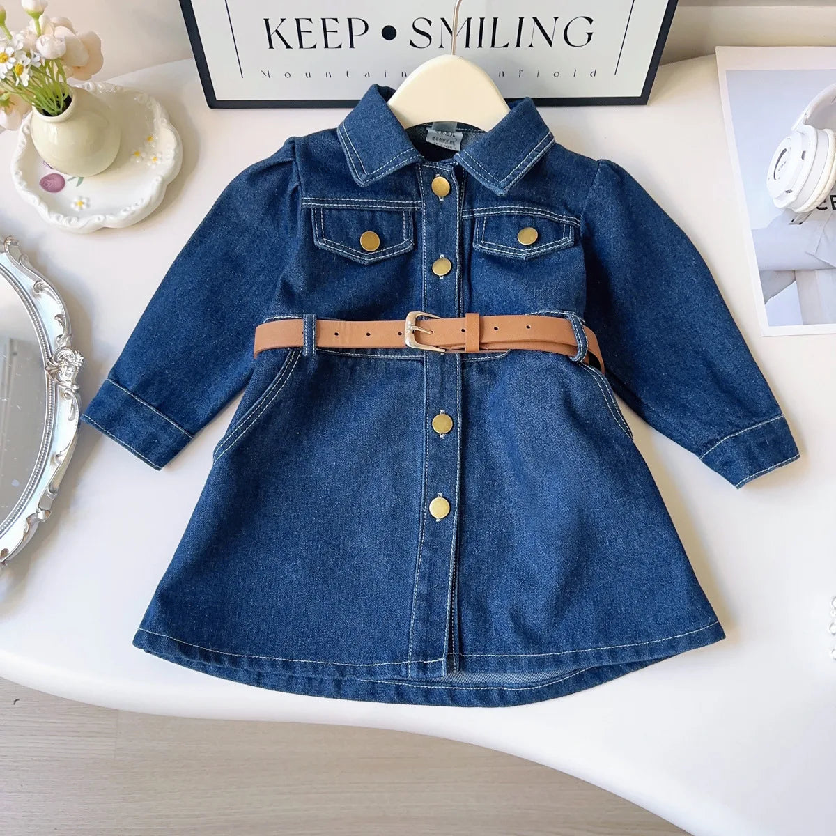 Vestido de Ganga com Cinto para Menina