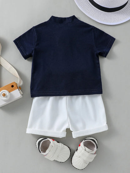 Conjunto de Verão para Bebé Menino – T-shirt Branca de Manga Curta e Calções