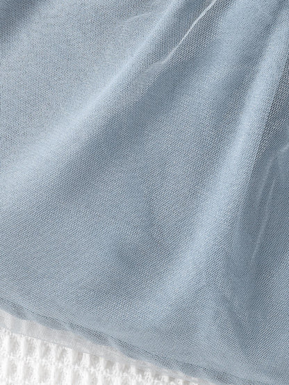 Vestido de Verão em Tule com Alça de Ombro Assimétrica para Menina