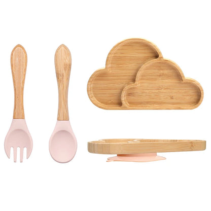 Conjunto de Pratos Infantis em Bambu com Ventosa em Silicone - 3 Peças