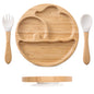 1pcs/3pcs Wooden Feeding Tableware Sets Baby Feeding Bowl Bamboo Non-slip Waterproof Fork Spoon for kids Baby Wooden Plate