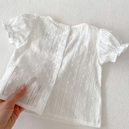 Conjunto de Verão para Menina – Blusa Bordada com Mangas Balão