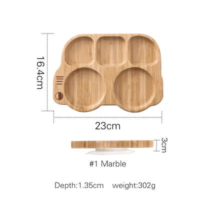 Conjunto de Prato com Ventosa em Silicone com Talheres de Madeira para Bebé