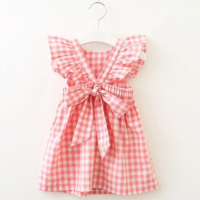 Vestido com Alças em Padrão aos Quadrados para Menina