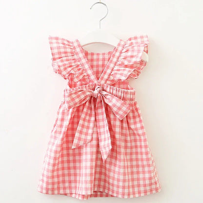Vestido com Alças em Padrão aos Quadrados para Menina