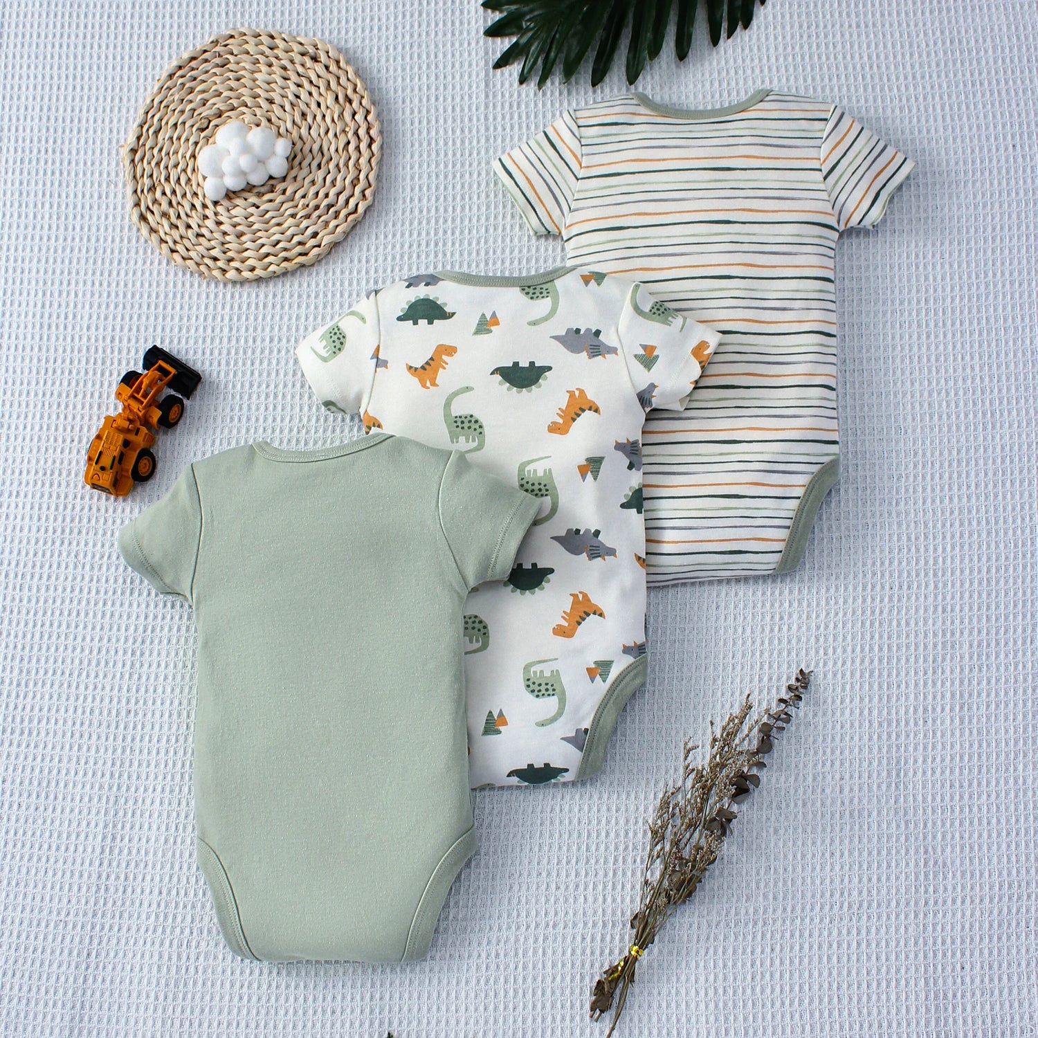Conjunto de 3 Peças para Bebé Estampado Dinossauro e Riscas