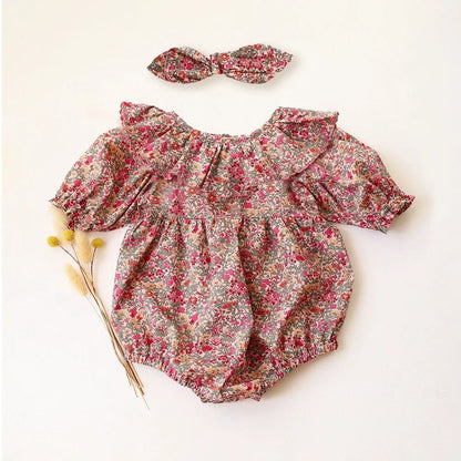 Conjunto 2 Peças Verão para Bebé Menina – Body Floral com Faixa de Cabelo