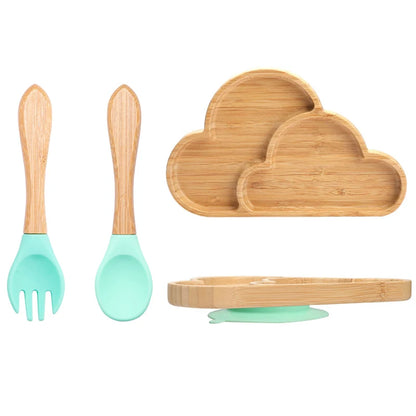 Conjunto de Pratos Infantis em Bambu com Ventosa em Silicone - 3 Peças