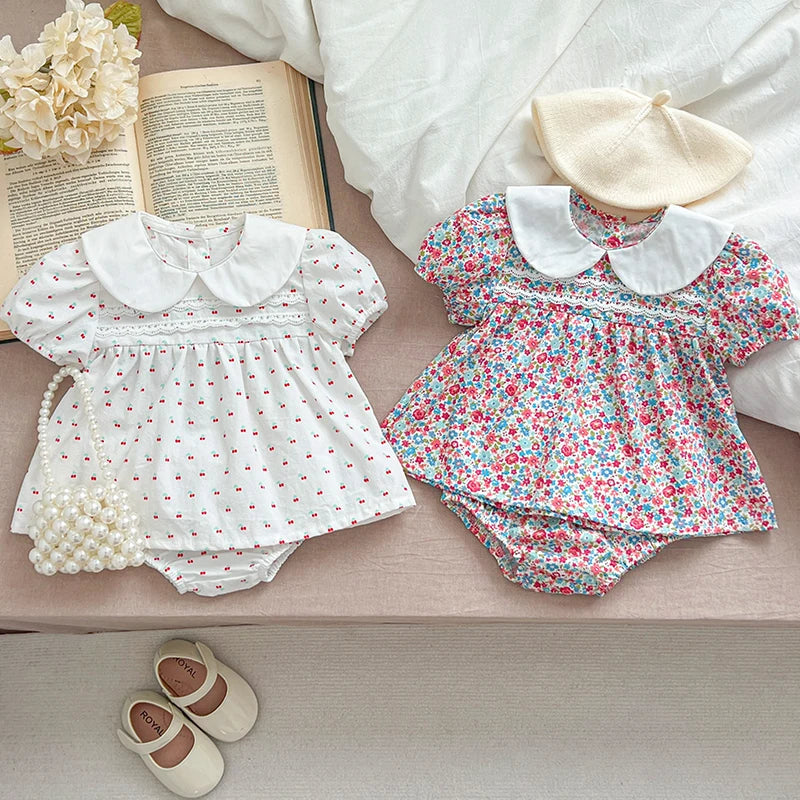Conjunto de Verão para Bebé Menina - Blusa com Mangas Balão e Calções com Padrão Floral