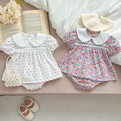 Conjunto de Verão para Bebé Menina - Blusa com Mangas Balão e Calções com Padrão Floral