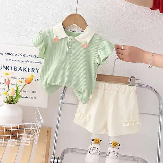 Conjunto de Verão 2 Peças para Menina – T-shirt de Manga Curta e Calções