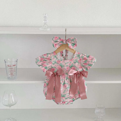 Fato de Verão para Bebé - Macacão Floral com Gola Quadrada