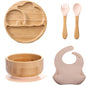 1pcs/3pcs Wooden Feeding Tableware Sets Baby Feeding Bowl Bamboo Non-slip Waterproof Fork Spoon for kids Baby Wooden Plate