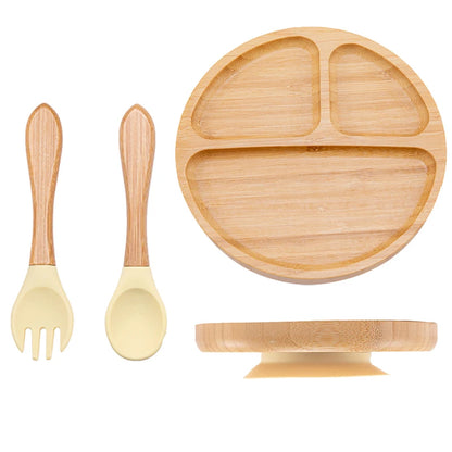 Conjunto de Pratos Infantis em Bambu com Ventosa em Silicone - 3 Peças