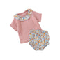Conjunto de Verão para Bebé Menina Casual de Manga Curta com Calções Florais