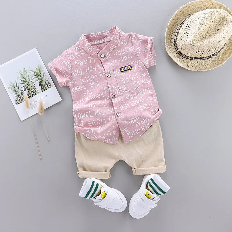 Conjunto de Verão para Menino - Camisa com Letras e Calções