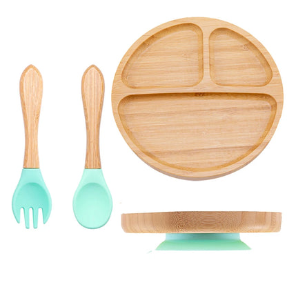 Conjunto de Pratos Infantis em Bambu com Ventosa em Silicone - 3 Peças