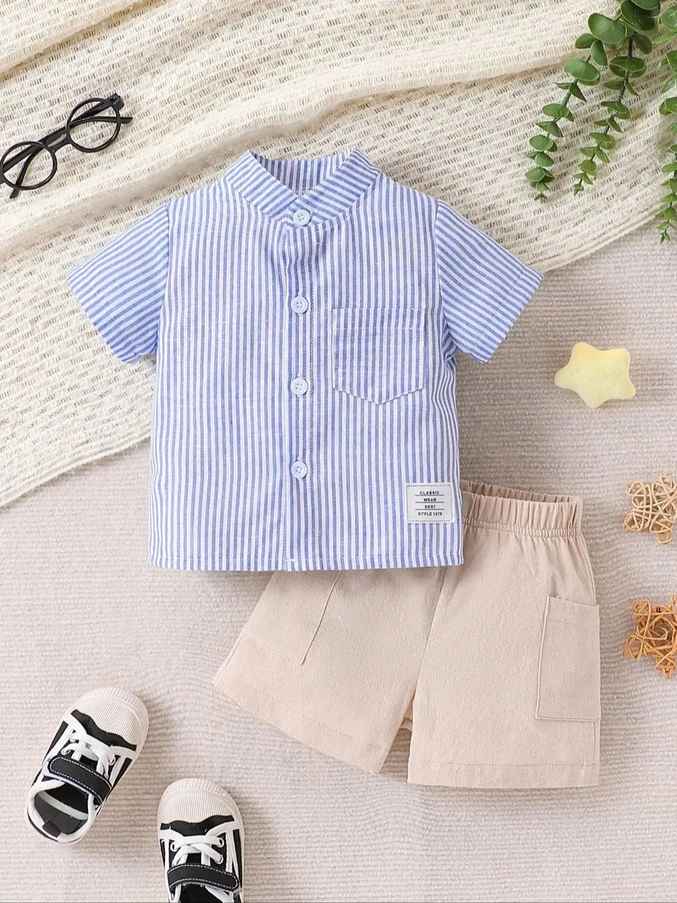 Conjunto 2 Peças Verão para Bebé Menino – Camisa às Riscas e Calções