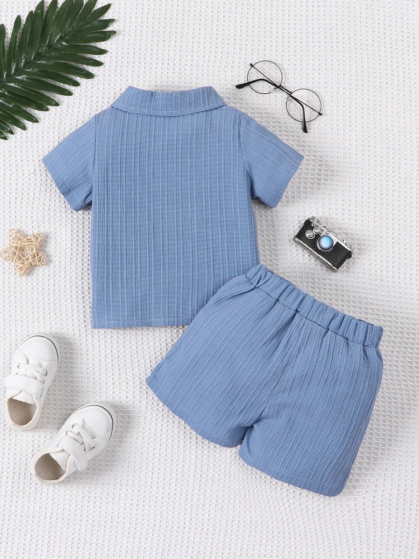 Conjunto de Verão para Menino - Camisa de Manga Curta e Calções em Tecido Jacquard