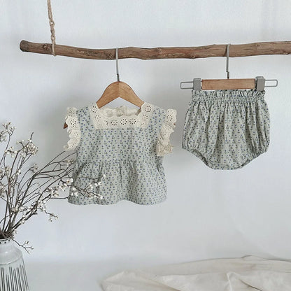 Conjunto Infantil de 2 Peças – Top sem Mangas com Estampado Floral e Calções